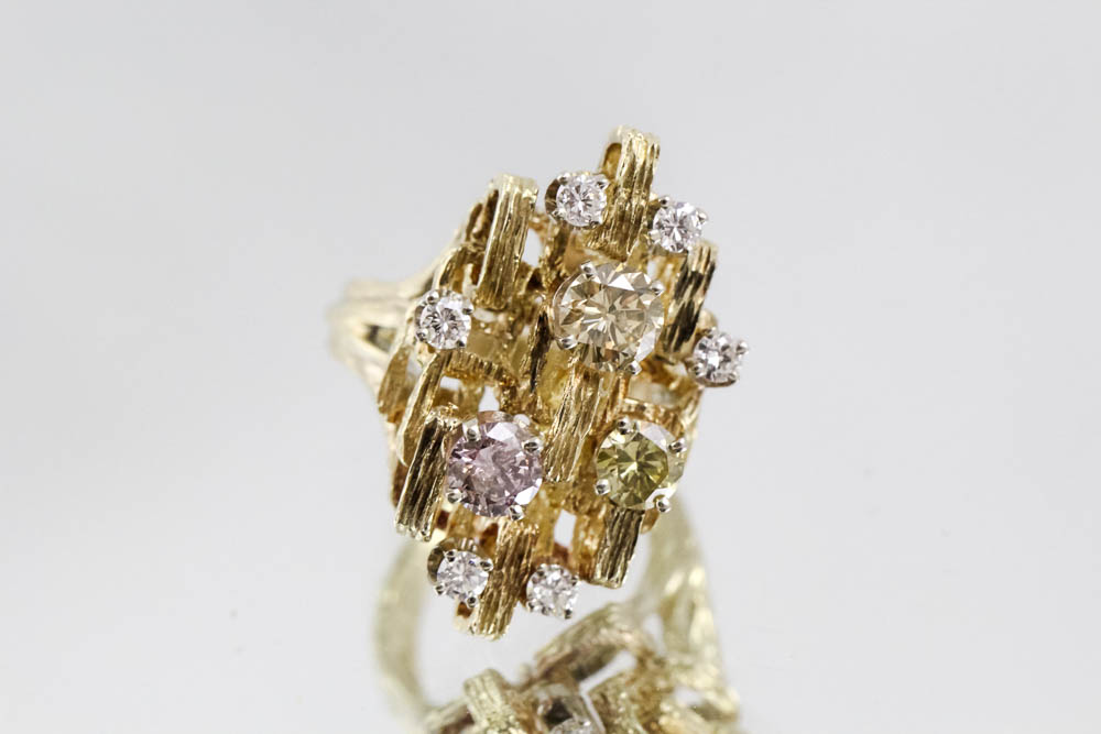 14K Yellow Gold Diamond Cocktail Ring