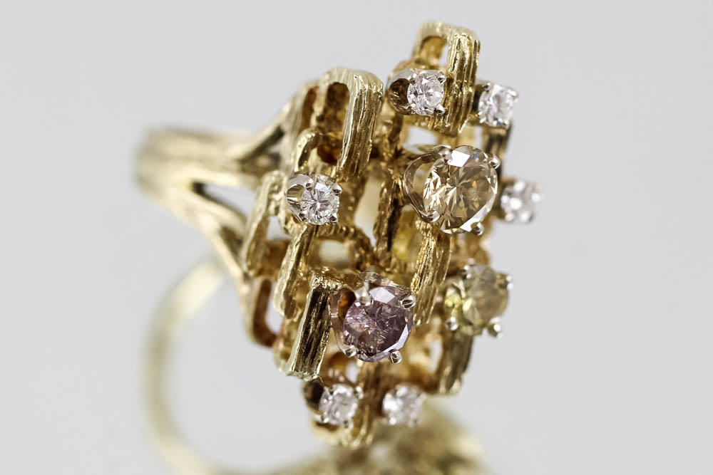 14K Yellow Gold Diamond Cocktail Ring