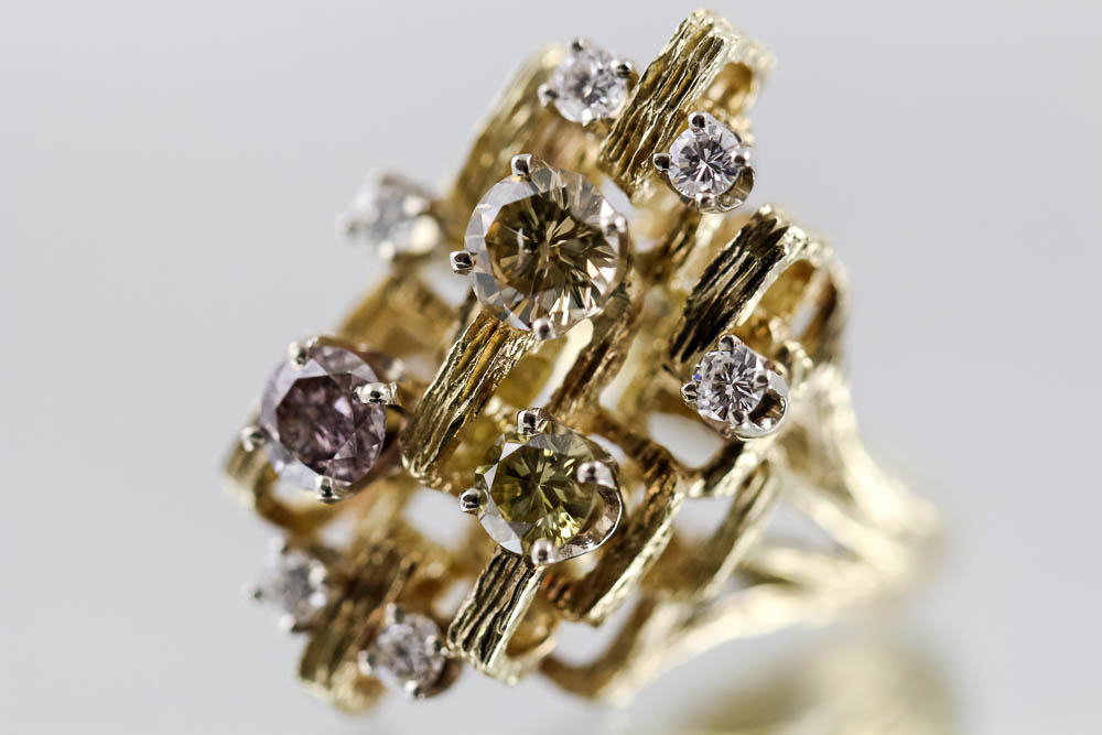 14K Yellow Gold Diamond Cocktail Ring