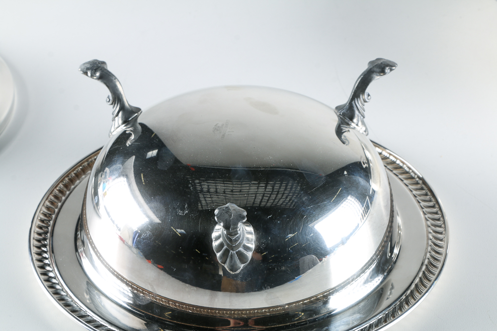 F.B. Rogers Mid-Century Silver Plated and Pyrex Serving Dishes