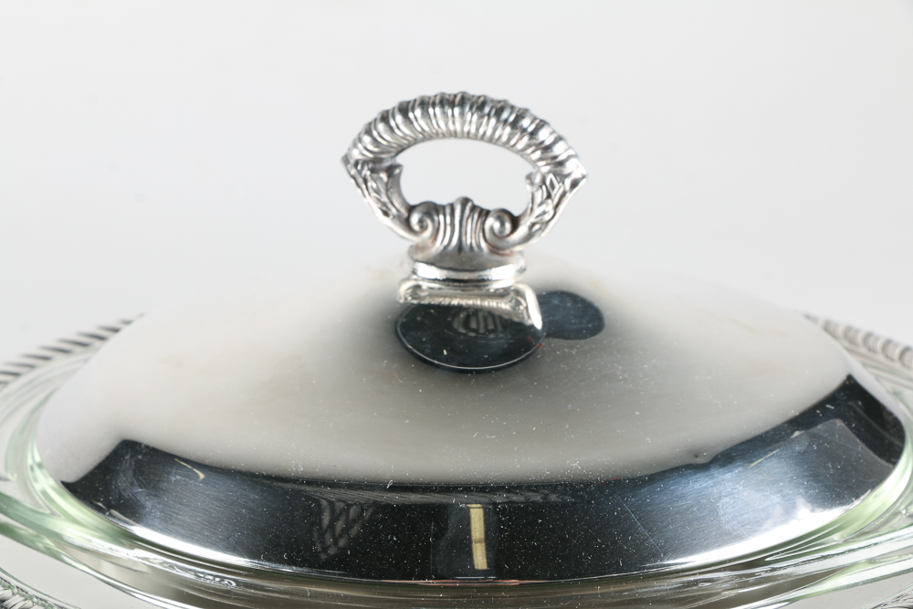 F.B. Rogers Mid-Century Silver Plated and Pyrex Serving Dishes