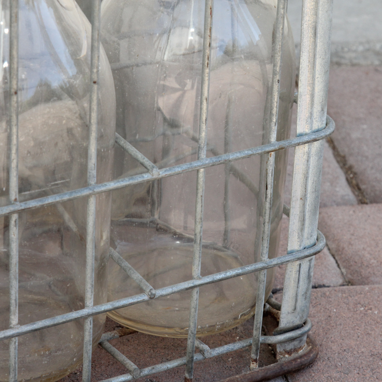 Vintage Glass Dairy Jars and Dairy Crate
