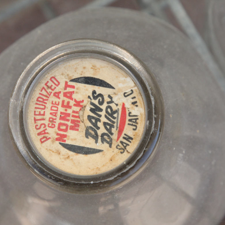 Vintage Glass Dairy Jars and Dairy Crate