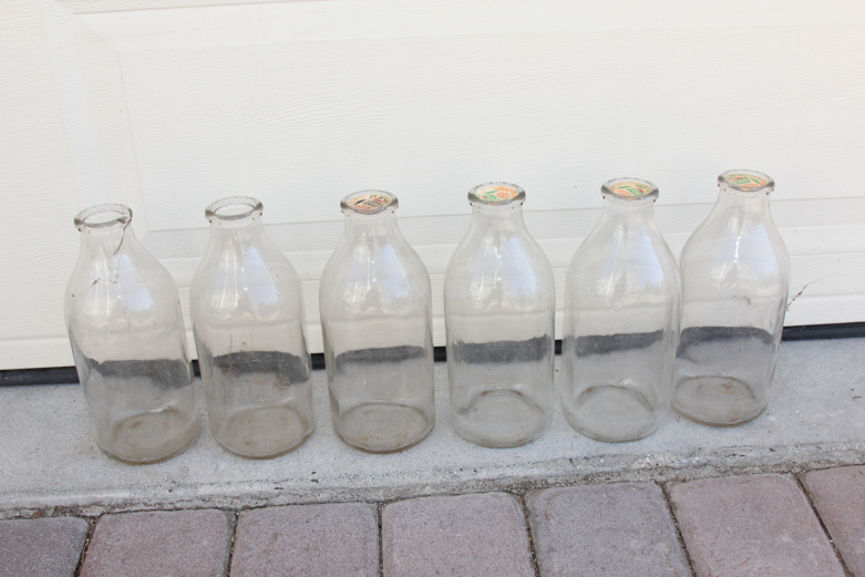 Vintage Glass Dairy Jars and Dairy Crate