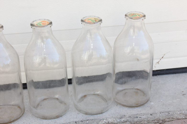Vintage Glass Dairy Jars and Dairy Crate