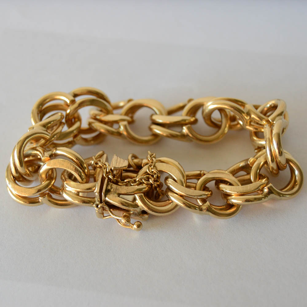 Heavy 14K Gold Double Link Charm Bracelet