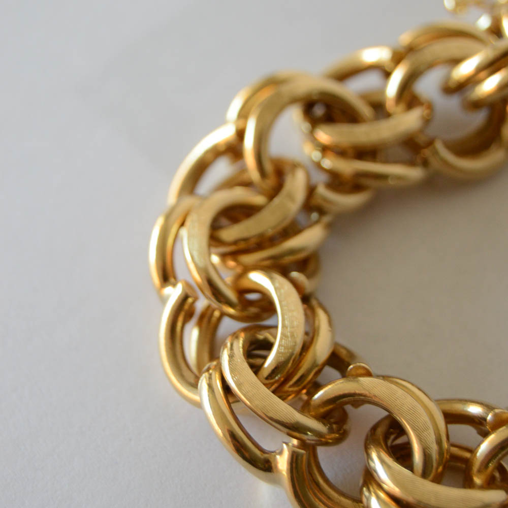Heavy 14K Gold Double Link Charm Bracelet