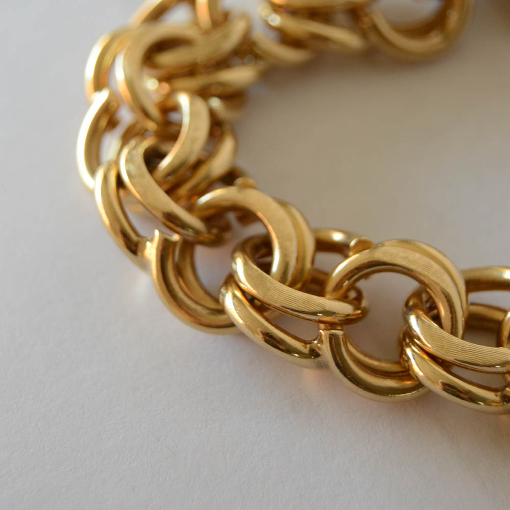 Heavy 14K Gold Double Link Charm Bracelet