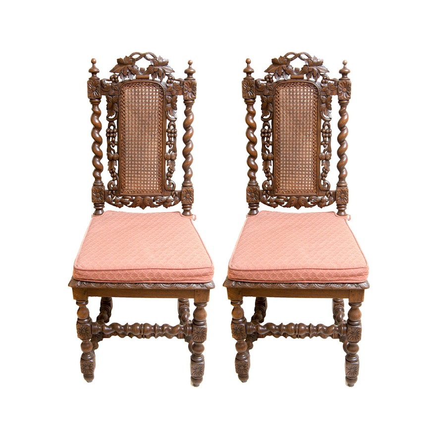 Two Antique Jacobean Style Chairs with Cane Backs