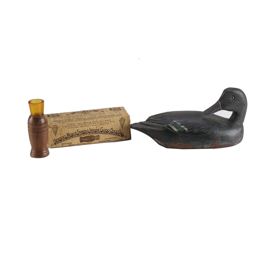 Vintage Decoy Duck and Duck Call