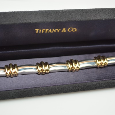 1995 Tiffany & Co Sterling Silver and 18K Gold Station Bracelet