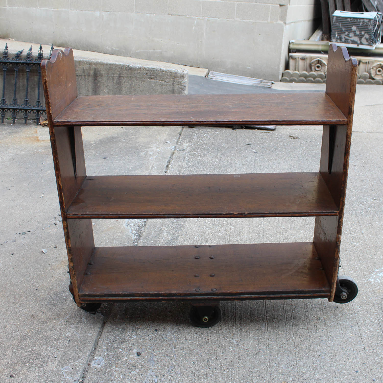 Antique Oak Rolling Library Cart