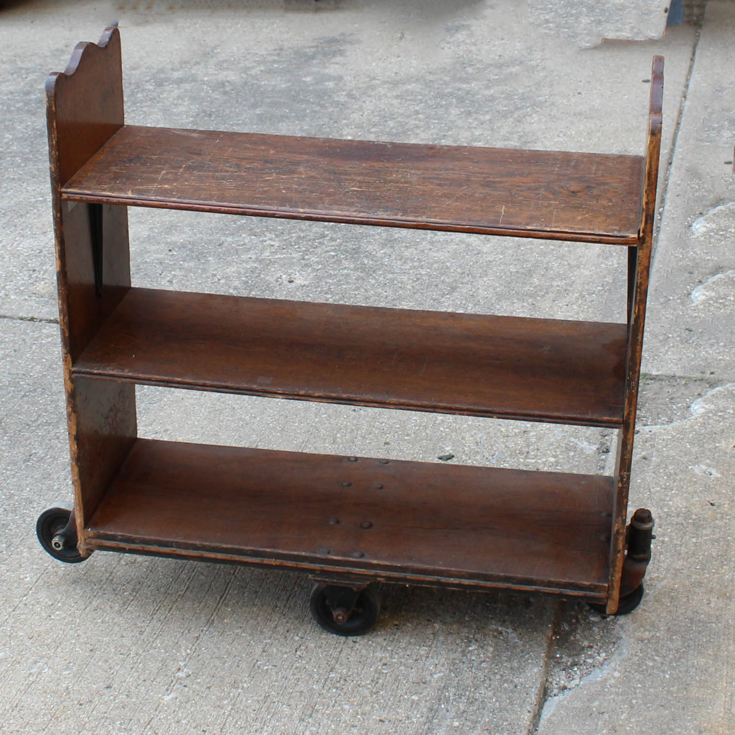 Antique Oak Rolling Library Cart