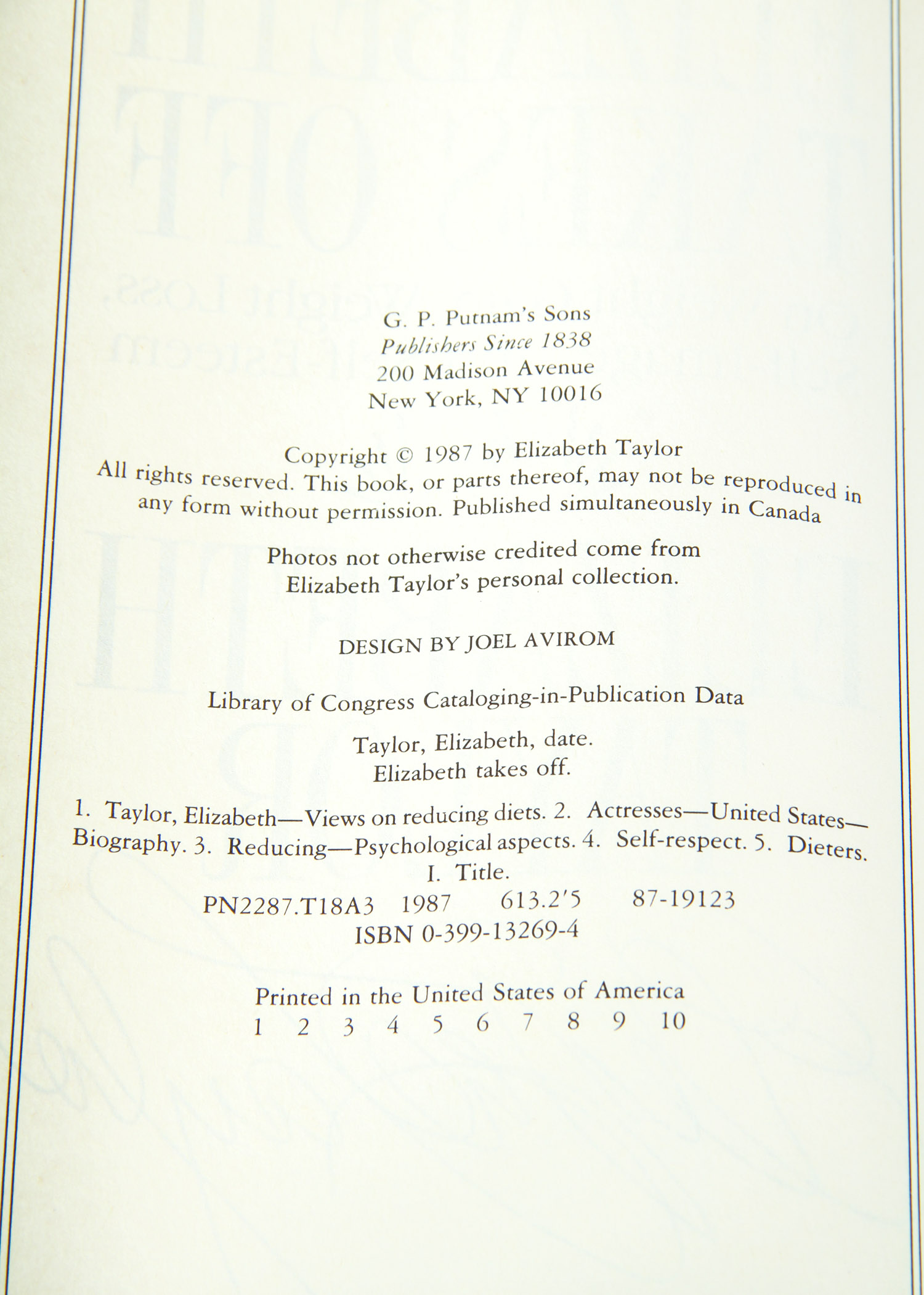 Signed First Edition of "Elizabeth Takes Off" by Elizabeth Taylor