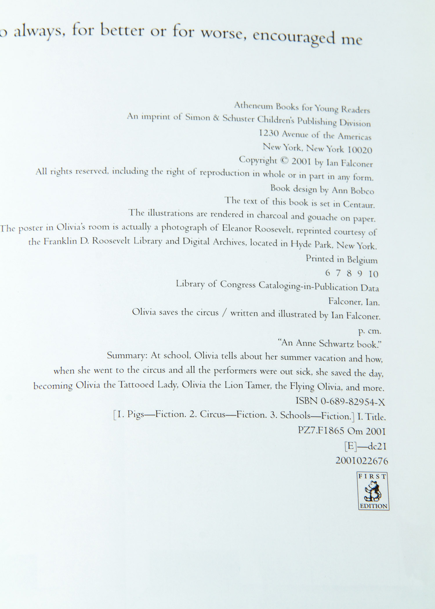 "Olivia Saves the Circus" by Ian Falconer, Signed Sixth Printing