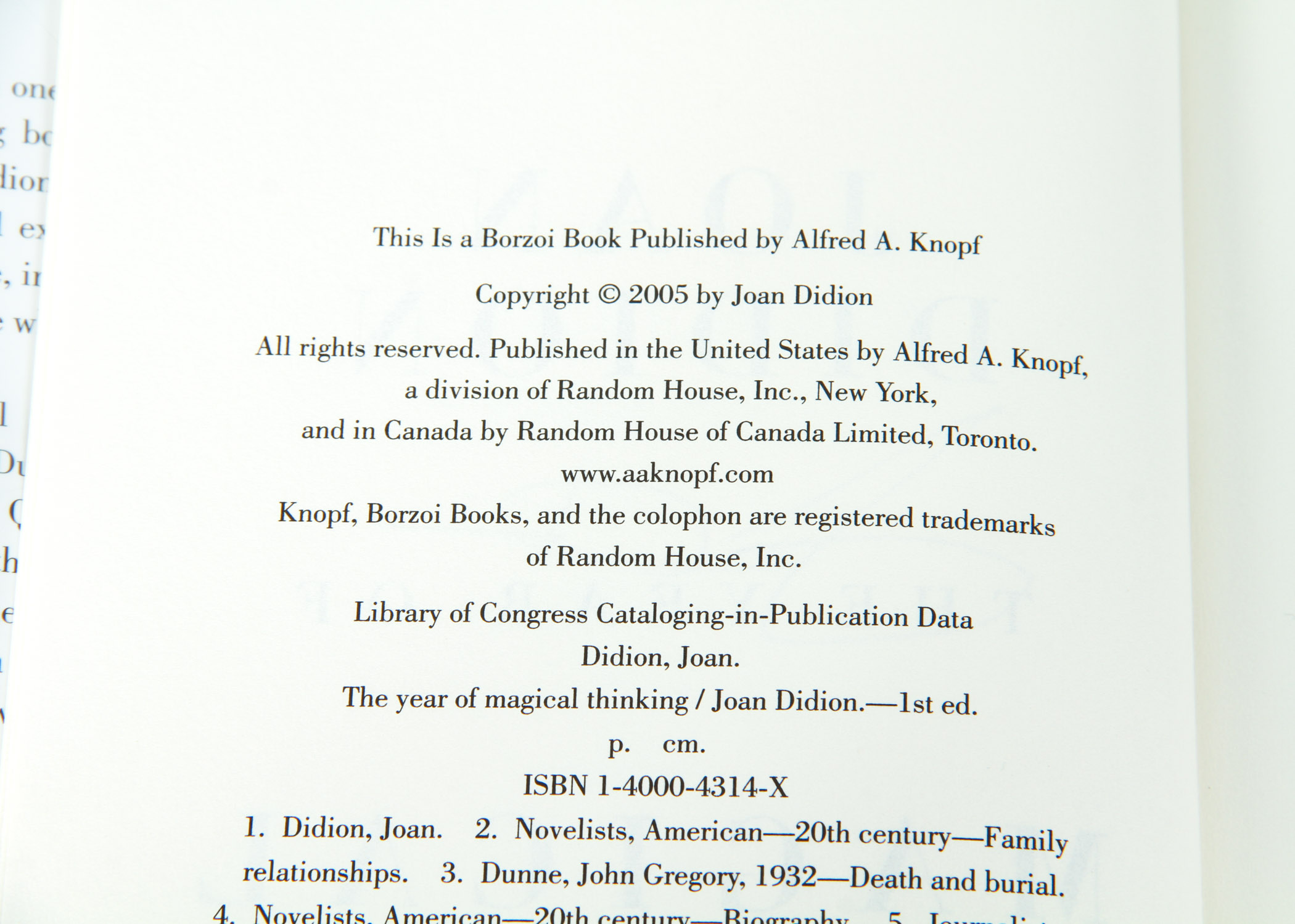 "The Year of Magical Thinking" Signed Memoir by Joan Didion