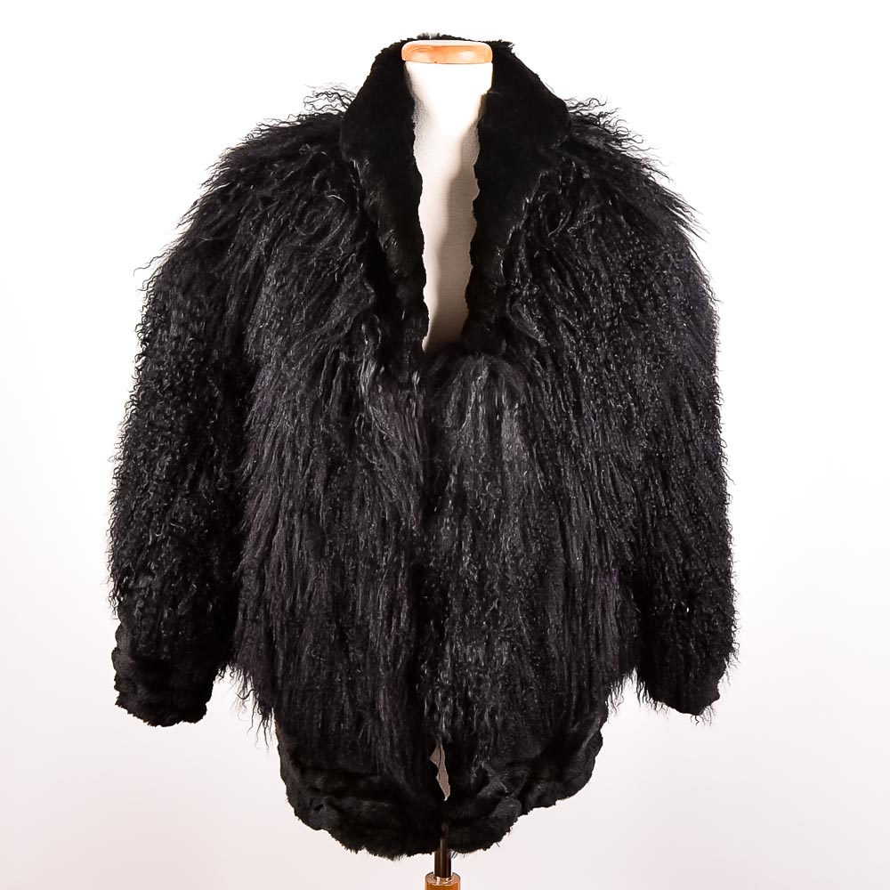 Tibet Lamb and Rabbit Black Fur Coat
