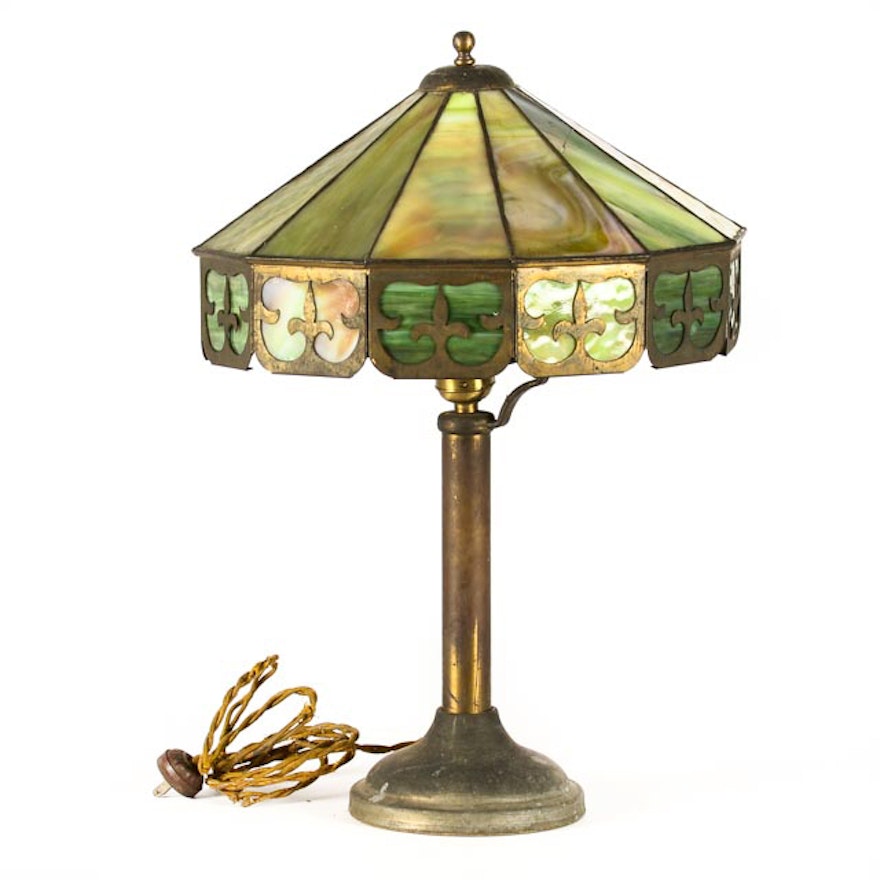 Vintage Slag Glass Leaded Lamp