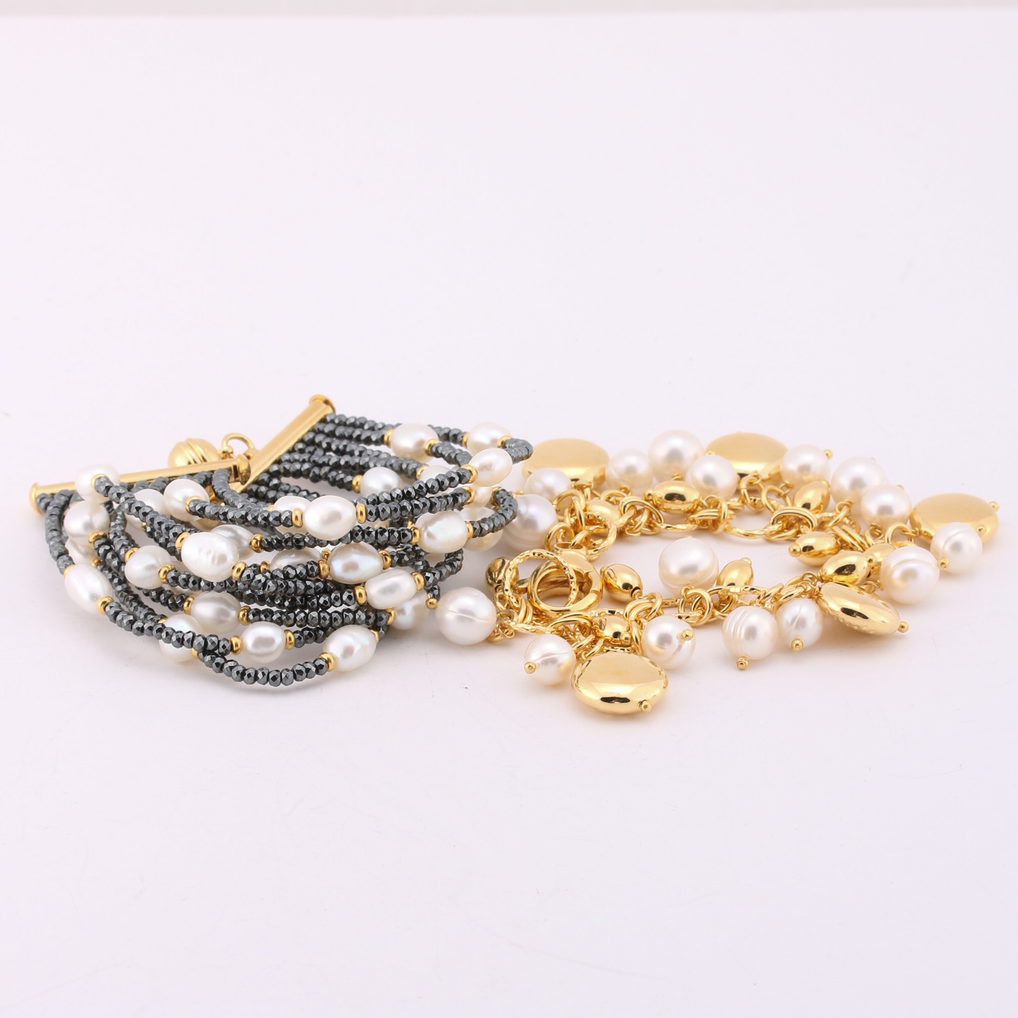 Gold Tone Freshwater Pearl Hematite Bracelets
