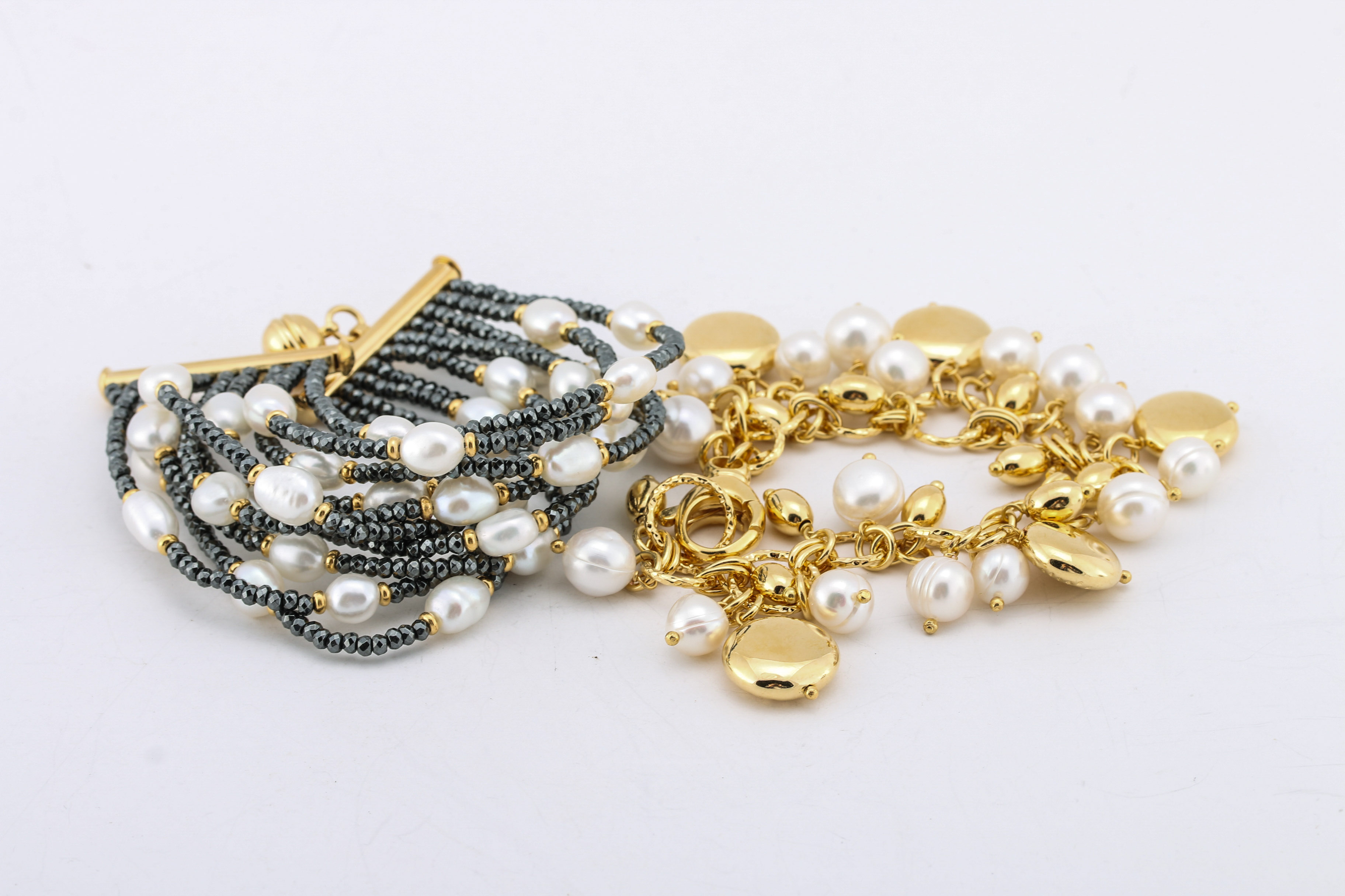 Gold Tone Freshwater Pearl Hematite Bracelets