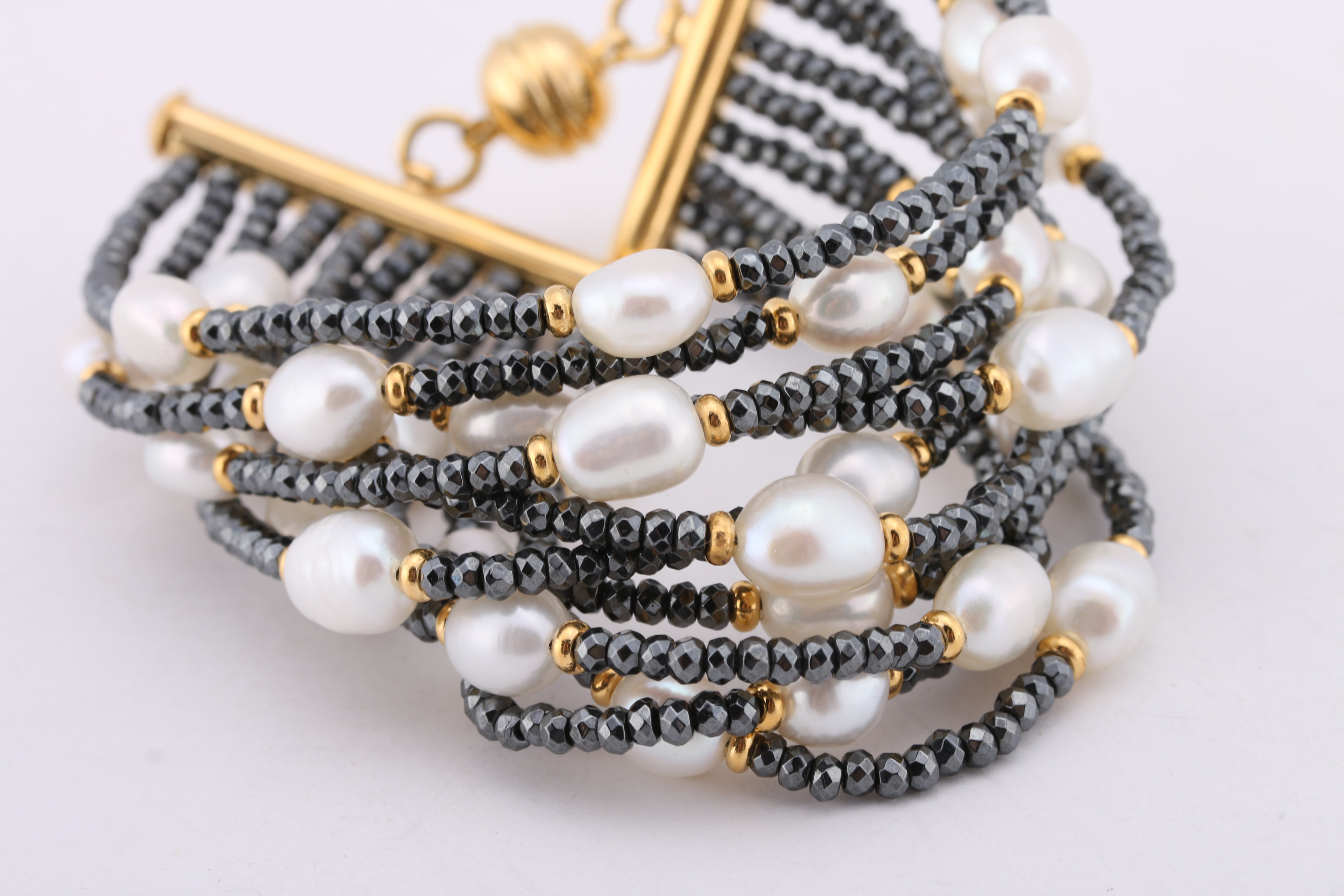 Gold Tone Freshwater Pearl Hematite Bracelets