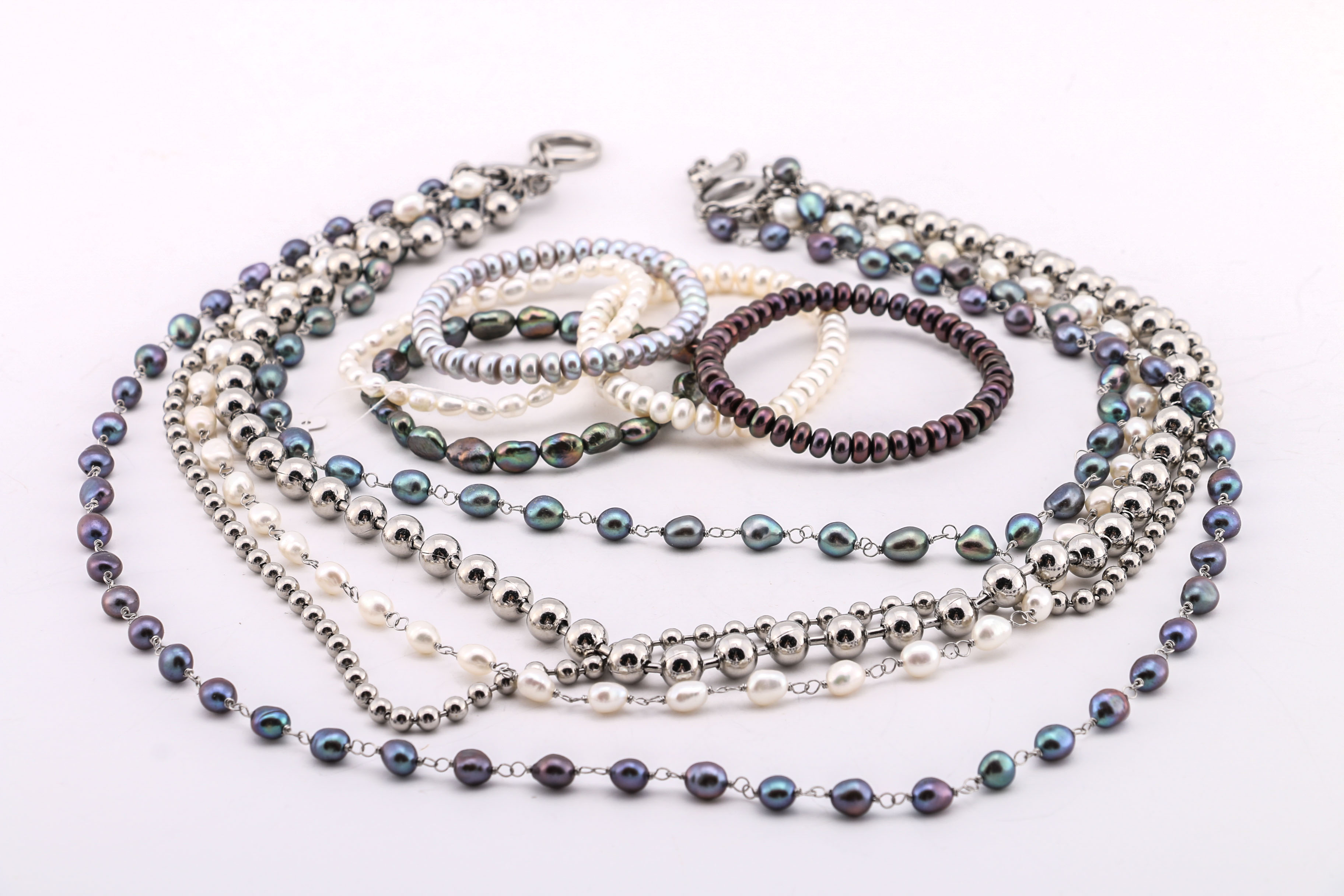 Dyed Freshwater Pearl Necklace and Bracelets