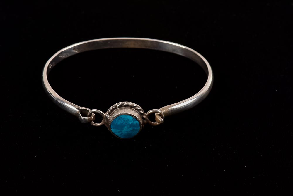 Collection of Sterling Silver Bangles with Stones