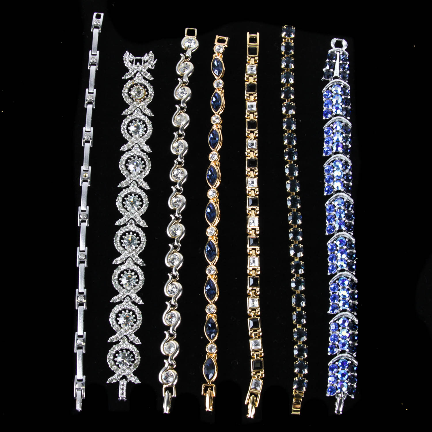 Collection of Seven Rhinestone Bracelets