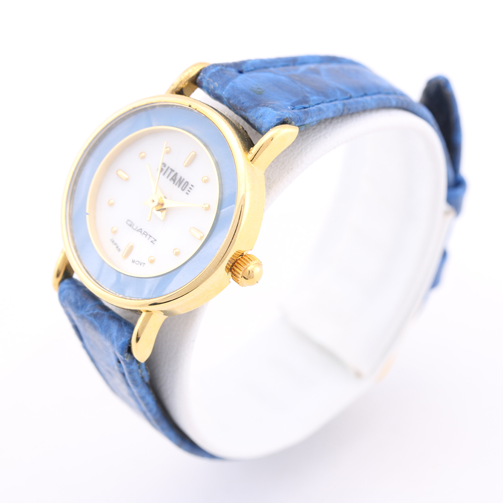 Blue and Gold Tone Gitano Leather Watch