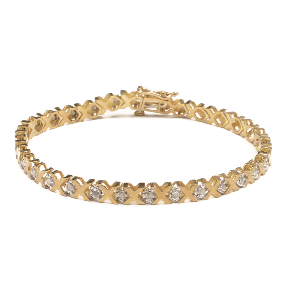10K Yellow Gold Diamond "X" Link Bracelet