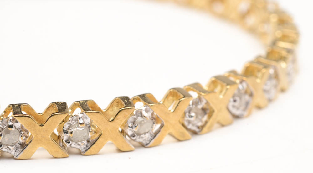 10K Yellow Gold Diamond "X" Link Bracelet