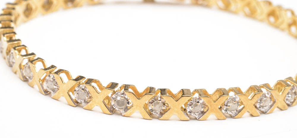 10K Yellow Gold Diamond "X" Link Bracelet