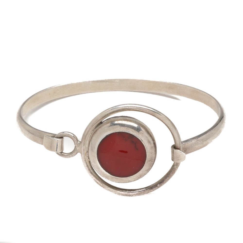 Vintage Mexican Sterling Silver and Dyed Red Coral Openwork Bracelet