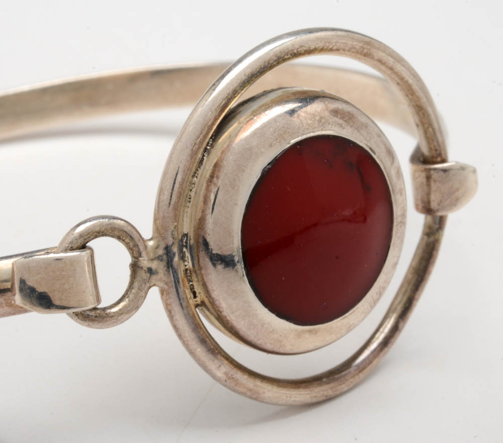 Vintage Mexican Sterling Silver and Dyed Red Coral Openwork Bracelet