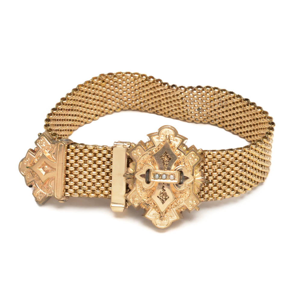 Victorian Gold Filled and Seed Pearl Adjustable Slide Bracelet