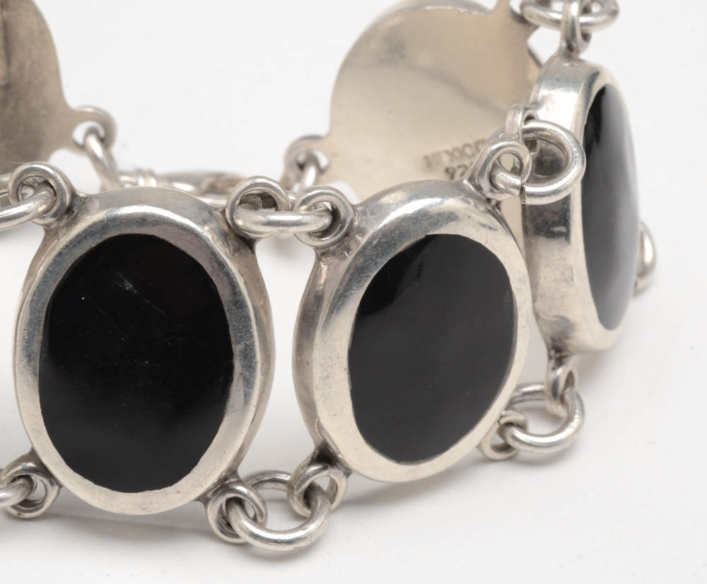 Sterling Silver Black Resin Inlaid Link Bracelet