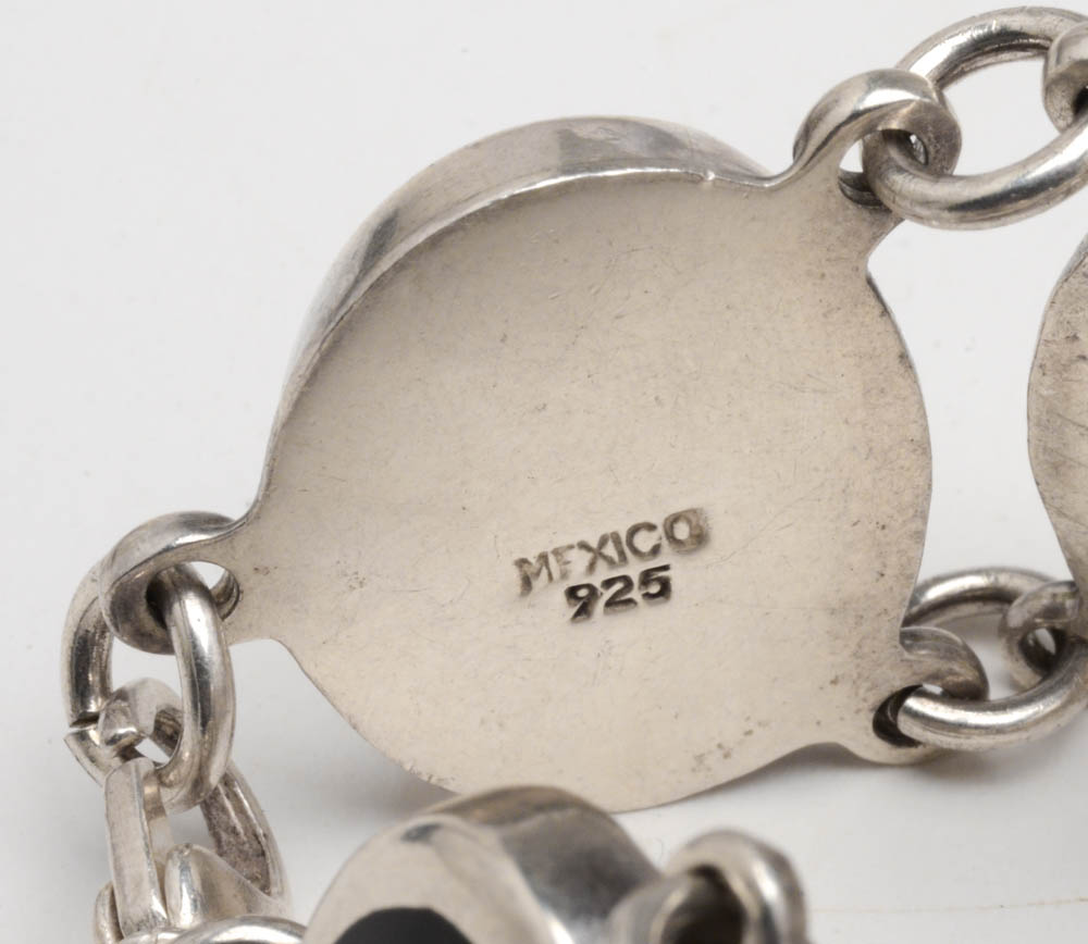 Sterling Silver Black Resin Inlaid Link Bracelet