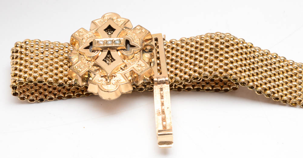 Victorian Gold Filled and Seed Pearl Adjustable Slide Bracelet