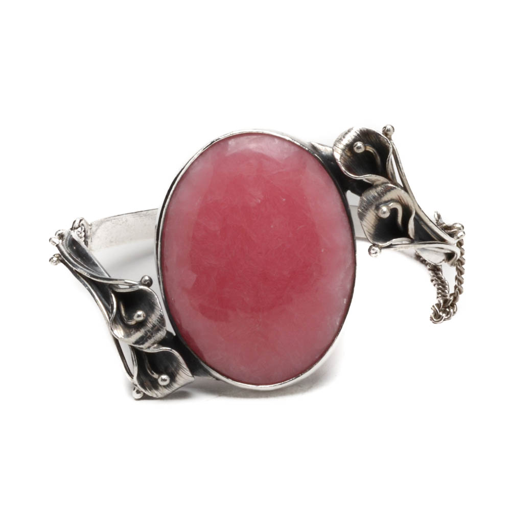 Sterling Silver and Rhodochrosite Cuff Bracelet