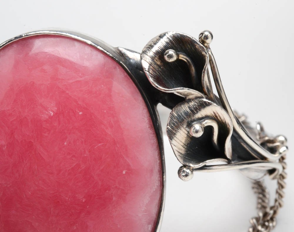 Sterling Silver and Rhodochrosite Cuff Bracelet