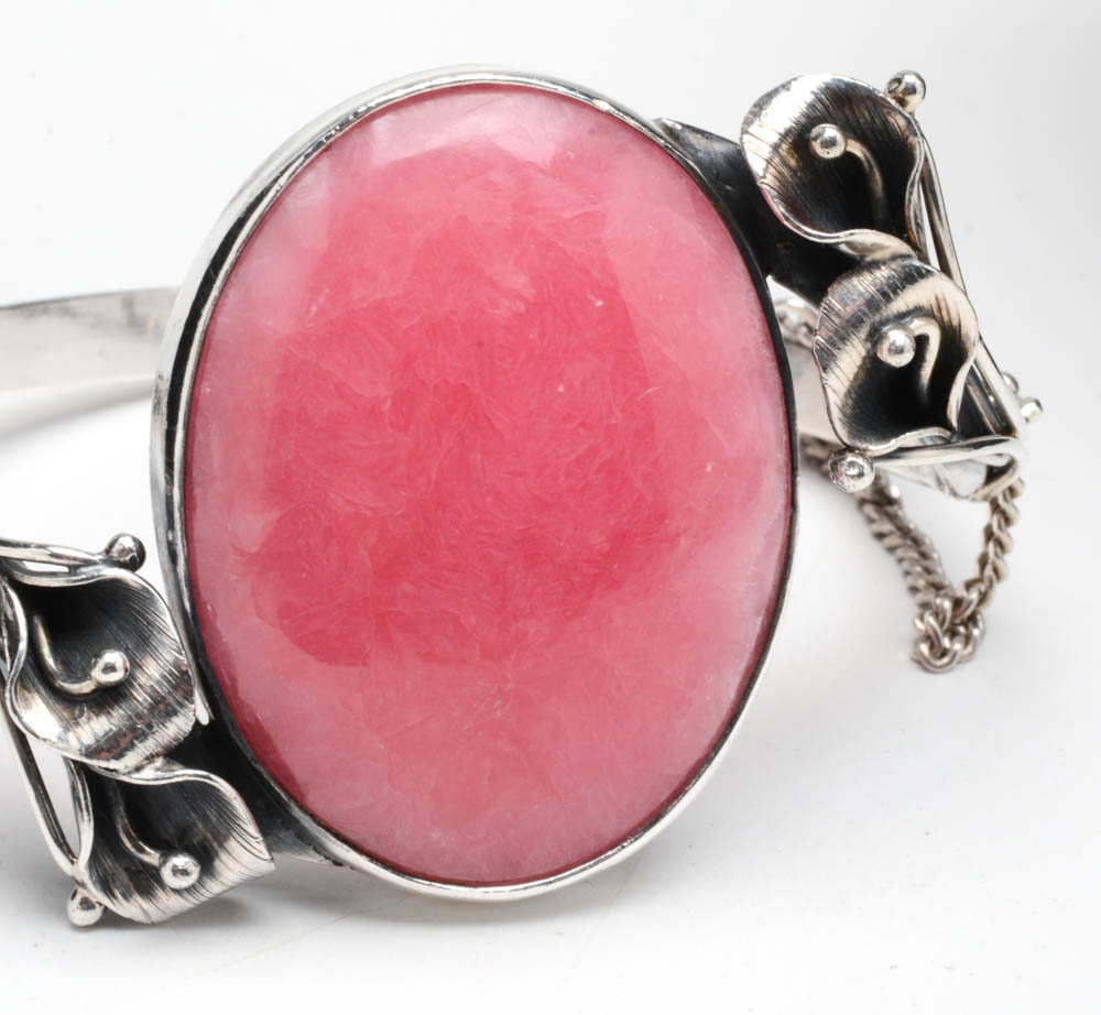 Sterling Silver and Rhodochrosite Cuff Bracelet