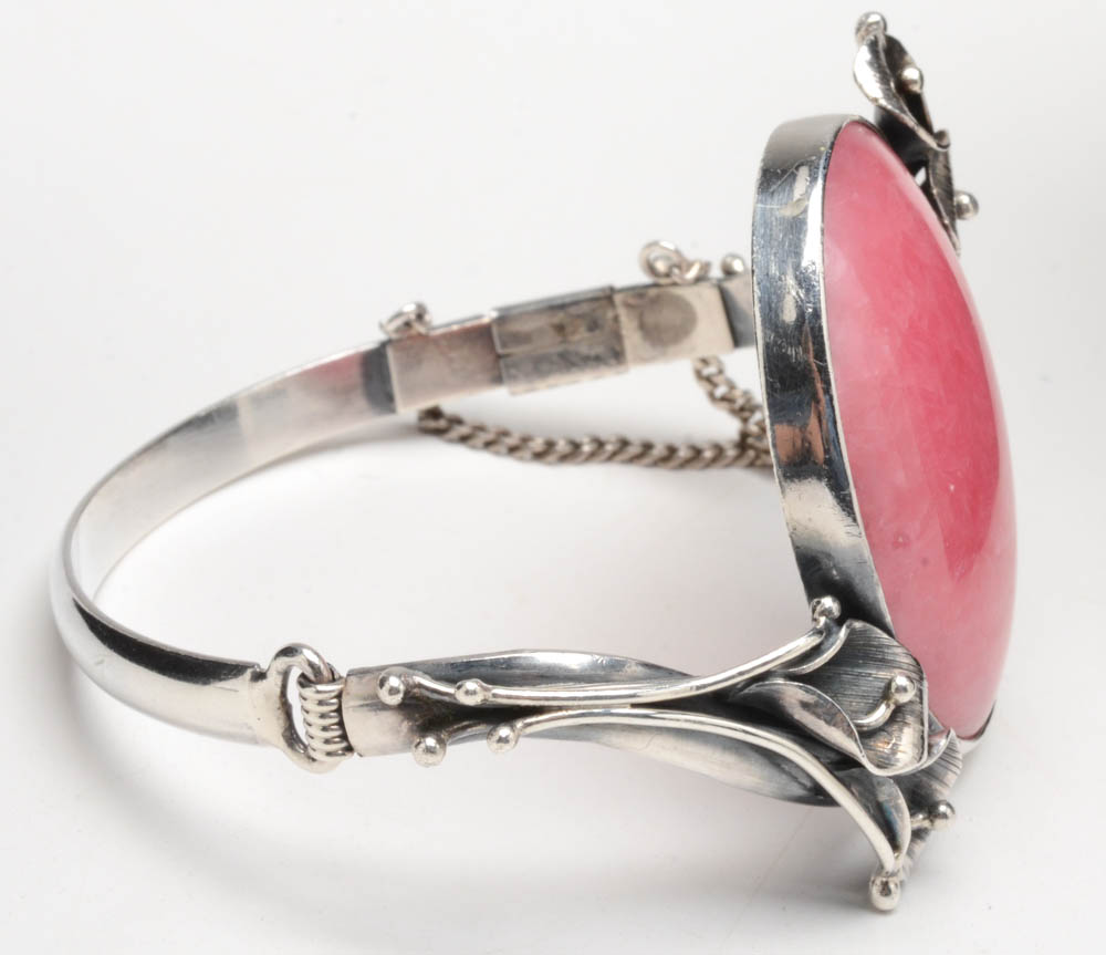 Sterling Silver and Rhodochrosite Cuff Bracelet