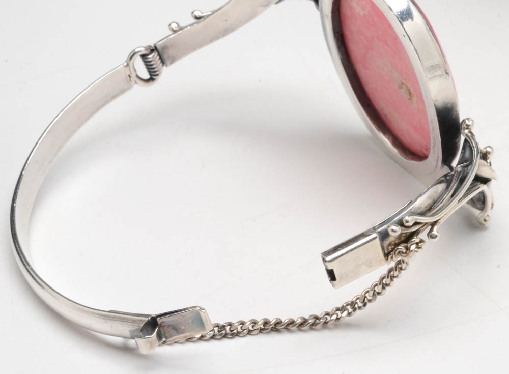 Sterling Silver and Rhodochrosite Cuff Bracelet