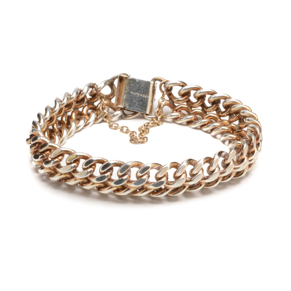 Sterling Silver Double Rope Chain Link Bracelet in a Light Gold Wash