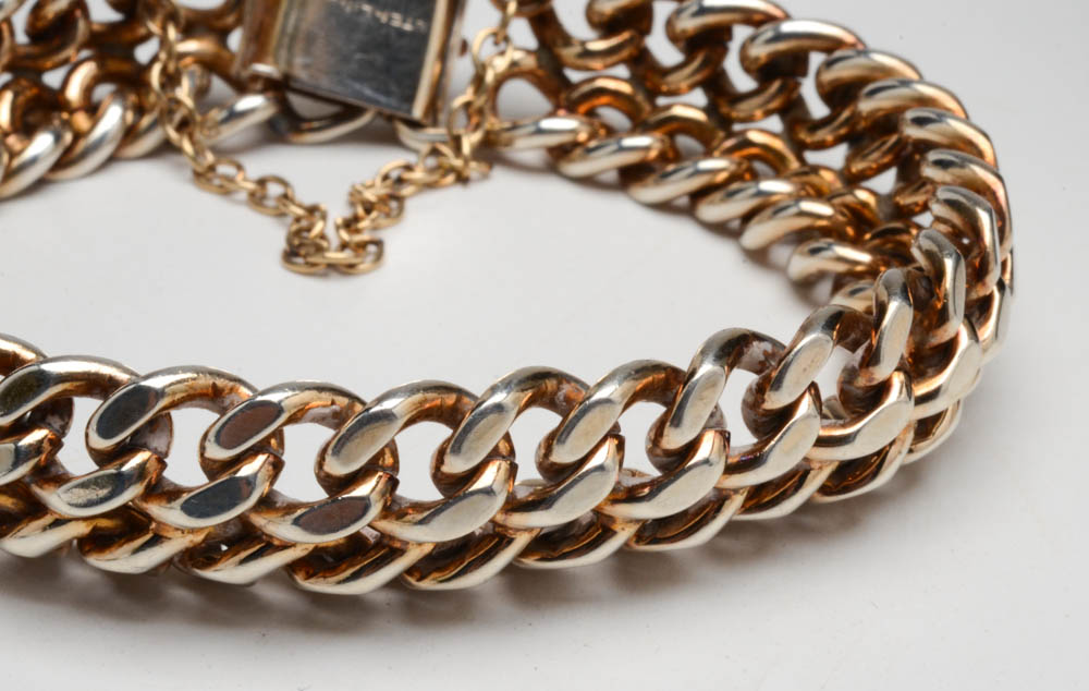 Sterling Silver Double Rope Chain Link Bracelet in a Light Gold Wash