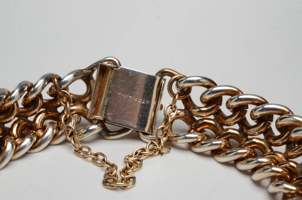 Sterling Silver Double Rope Chain Link Bracelet in a Light Gold Wash