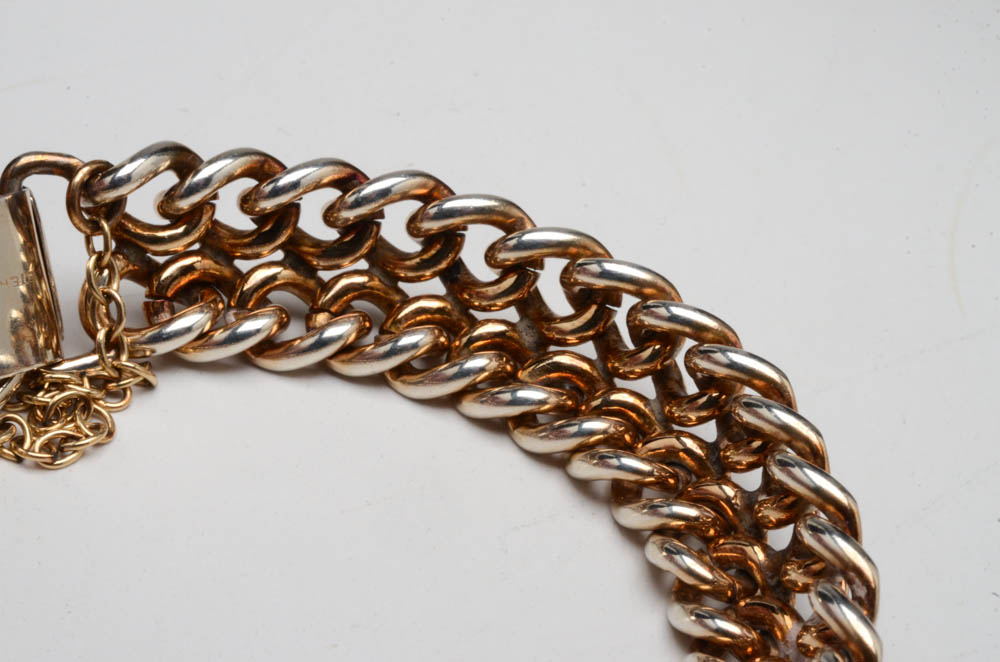 Sterling Silver Double Rope Chain Link Bracelet in a Light Gold Wash