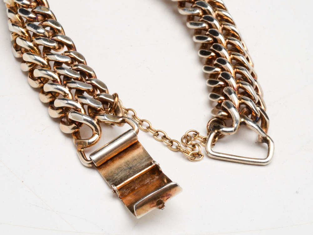 Sterling Silver Double Rope Chain Link Bracelet in a Light Gold Wash