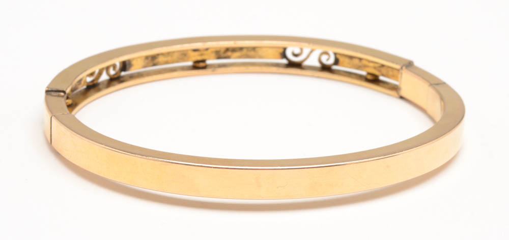 Early 20th Century Gold Filled Hinge Bracelet with Imitation Stones and Faux Pearls