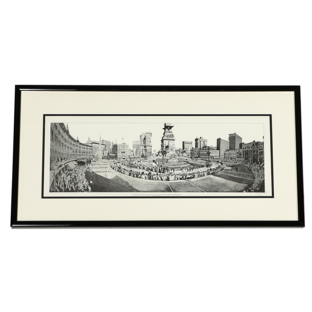 Tim K. Adwell Offset Lithograph "Monument Circle Farewell Parade"